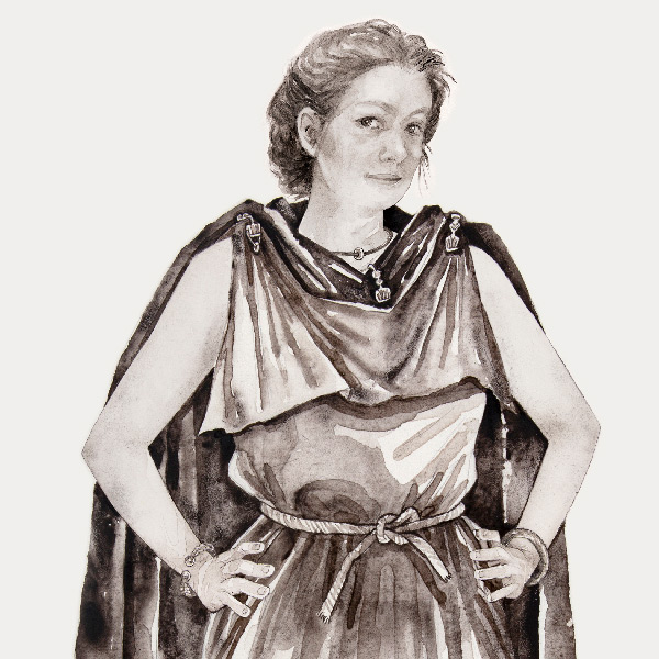 Illustration einer keltischen Frau mit Kleidung und Schmuck, Keltenland Hessen